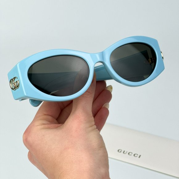 Gucci GG1401S 004 BRAND NEW Sunglasses Light Blue Grey Women Cat Eye main image 8
